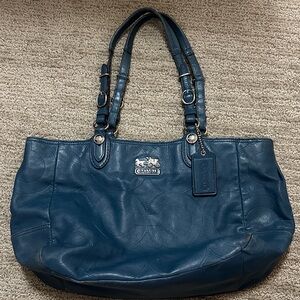 Coach Teal Blue Leather Signature Tote